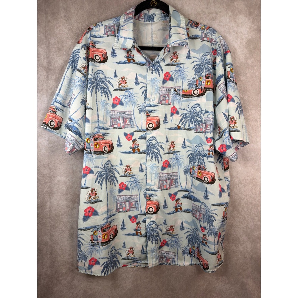 Buc-ee's Button Up Shirt Mens XL Light Blue Tropical Surf Truck Hawaiian Print - Picture 1 of 5